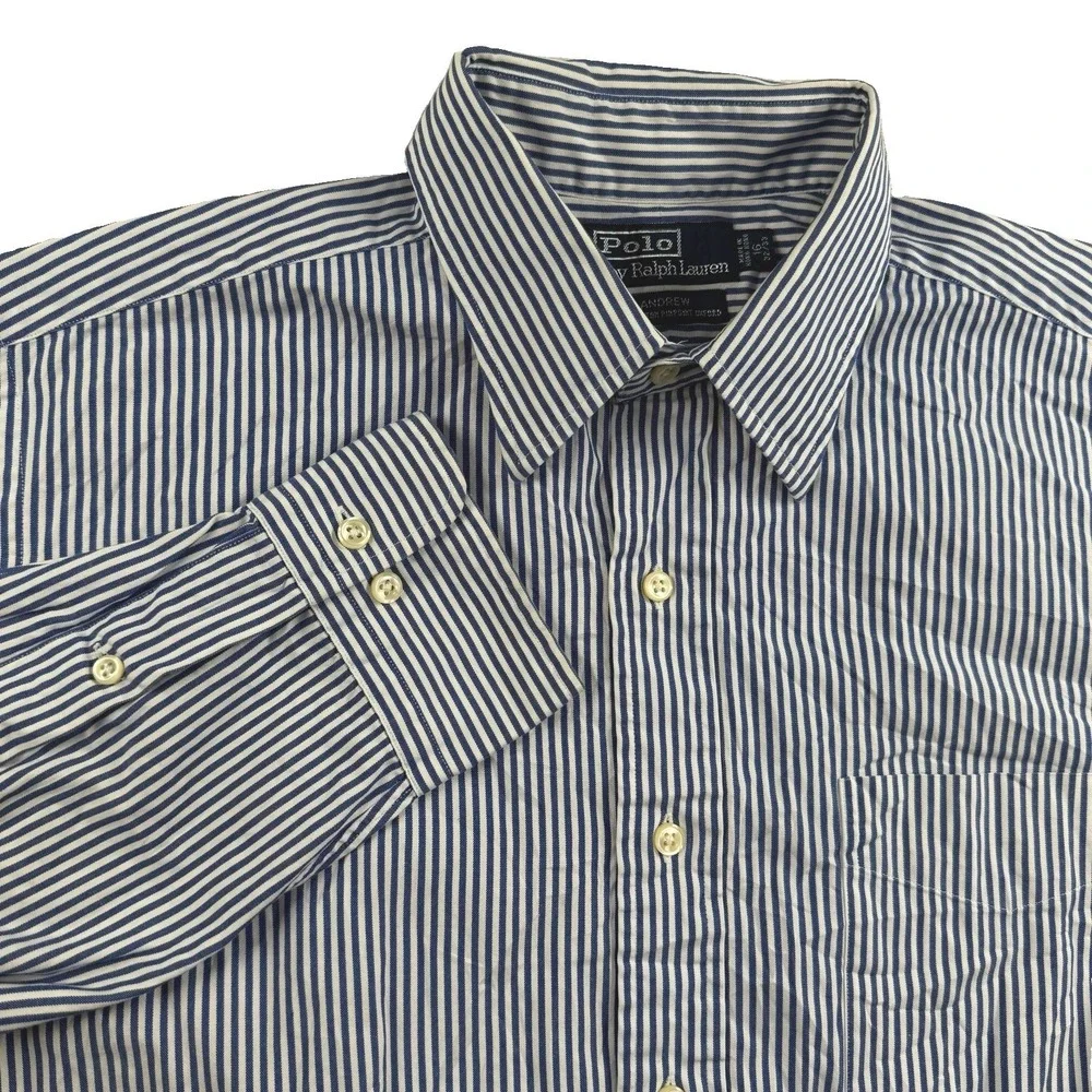 Polo Ralph Lauren Dress Shirt Mens 16 33 Striped Button Up Ivy Yacht Preppy Uni
